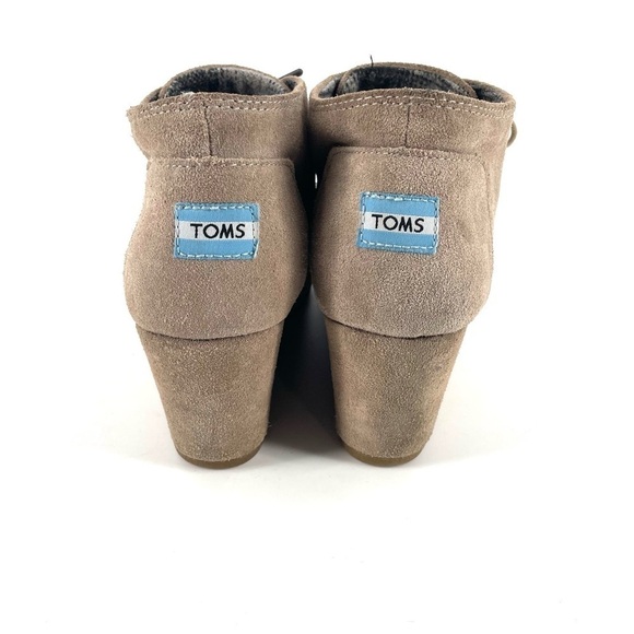 TOMS Suede Taupe Desert Wedge Lace Up Ankle Boot Booties - Picture 6 of 8
